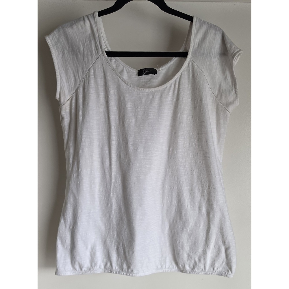 Women's Sleeveless T-Shirt Size M White Cotton Linen Scoop Neck Casual Tank Top